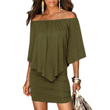 Army green Slash Neck Women Mini Dress Autumn Style Off Shoulder Sexy Dresses Vestidos Black White Beach Casual Dress