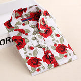 Dioufond Women Cherry Blouses Long Sleeve Shirt Turn Down Collar Floral Blouse Camisas Femininas Women And Blouses Fashion