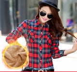 Thick velvet Blusas winter cotton long-sleeved women's plaid shirt flannel blouses feminina chemise femme camisas femenina tops