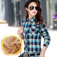 Thick velvet Blusas winter cotton long-sleeved women's plaid shirt flannel blouses feminina chemise femme camisas femenina tops