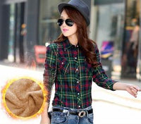 Thick velvet Blusas winter cotton long-sleeved women's plaid shirt flannel blouses feminina chemise femme camisas femenina tops