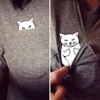 2017 Summer T-shirt Women Casual Lady Top Tees Cotton Tshirt Female Brand Clothing T Shirt Printed Pocket Cat Top Cute Tee S-4XL