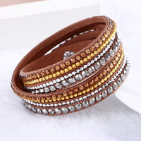 Hot Sale 2016 NEW  Fashion Rhinestone Leather Wrap Bracelet Crystal Multilayer Bracelets bangles for Women/Men Free Shipping