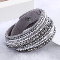 Hot Sale 2016 NEW  Fashion Rhinestone Leather Wrap Bracelet Crystal Multilayer Bracelets bangles for Women/Men Free Shipping