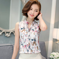 Blusas Femininas 2016 New Fashion Summer Chiffon Blouse Women Printed Sleeveless Blouse Floral Print Blouses Shirts Office Shirt