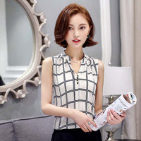 Soperwillton New 2017 Summer Chiffon Blouse shirt Women Printed Sleeveless White top Blouses Shirts Female Office tops #A806