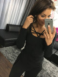 Women Hoodies Long Sleeve Tops  Hollow Out Bandage Pullovers Slim Sexy Tops Tees Femme Blusas plus size LJ4515M