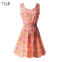 Hot Fashion Summer Hot Sexy Women Tank Chiffon Beach Dress Sleeveless Sundress Floral Mini Dresses M-XXL 21 Colors New Arrival