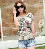 Floral Print Women's Blouses ladies Shirts Summer Tops Casual Plus Size blouse shirt fashion korean 2016 new blusas female 60571