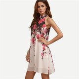 SheIn Summer Short Dresses Casual Womens New Arrival Multicolor Round Neck Floral Cut Out Sleeveless Shift Dress
