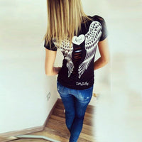 Novel Design 2016 Summmer wear Slim Style Women Short Sleeve O-neck Shirt Hollow Back Angel Wings Lace T-shirt