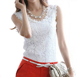 2017 New Fashion Women White Lace Blouse O-neck Sleeveless Shirts Blusas Elegant Blouse Shirt Women Summer Tops Plus Size S-XXXL