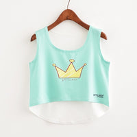 KaiTingu New 2017 Fashion Women Crop Top Sleeveless Cat Princess Print Summer Casual Top Women Short Cropped Tops Vest Tank Tops