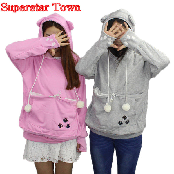 Cat Lovers Hoodies With Cuddle Pouch  Dog Pet Hoodies For Casual Kangaroo Pullovers With Ears Sweatshirt 4XL Drop Shipping