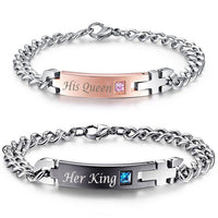 Drop Shipping Unique Gift for Lover "His Queen""Her King " Couple Bracelets Stainless Steel Bracelets For Women Men Jewelry