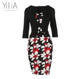 Yilia Women One Piece Patchwork Floral Print Elegant Business Party Formal Office Plus Size Bodycon Pencil Casual Work Dress