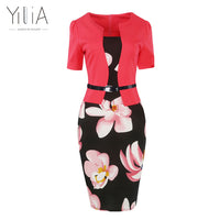 Yilia Women One Piece Patchwork Floral Print Elegant Business Party Formal Office Plus Size Bodycon Pencil Casual Work Dress