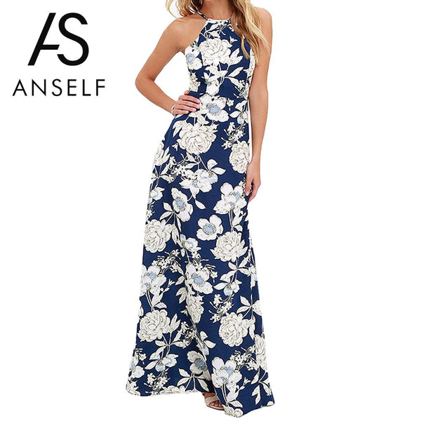 Anself Vintage Floral Print Summer Long Maxi Dress Off Shoulder Sexy Women Causal Dress Plus Size Beach Party Dresses Vestidos