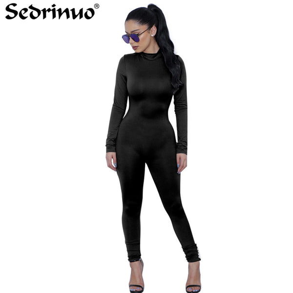Woman Tight Bodysuit Sexy Overalls Night Club Rompers Party Playsuit Bodycon Jumpsuit Macacao long Sleeve Jumpsuit Gray Black