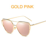 2017Future Fashion Cat Eye Sunglasses Women Brand Designer Metal Reflective Mirror Sun Glasses For Women Twin-Beams oculos Gafas