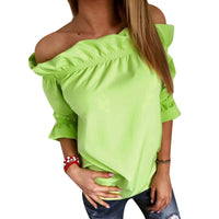 Fashion Women Blouse Puff Sleeve Slash Neck Soild Shirt Strapless Off Shoulder Ruffles Feminine Blouses Ladies Tops LJ3866C