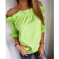 Fashion Women Blouse Puff Sleeve Slash Neck Soild Shirt Strapless Off Shoulder Ruffles Feminine Blouses Ladies Tops LJ3866C