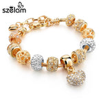Szelam Luxury Crystal Heart Charm Bracelets & Bangles Gold Bracelets For Women Jewellery Pulseira Feminina Sbr160056