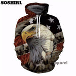 SOSHIRL Eagle 3D Print Hoodies Sweatshirts Men Fashion American Flag Hooded Sweats Tops Hip Hop Unisex Graphic Pullover