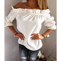 Fashion Women Blouse  puff sleeve slash neck soild shirt Strapless Off Shoulder Ruffles Feminine Blouses Ladies Tops TeeLJ3866M