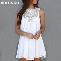 Casual Dresses for Woman 2017 Sleeveless Dresses Summer Fit Mini Beach Sexy Short White Lace Women Dress Plus Size