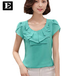 EveingAsky Office Women Shirts Blouses White Pink Purple Elegant Ladies Chiffon Blouse Short Sleeve Womens Tops Chemise Femme