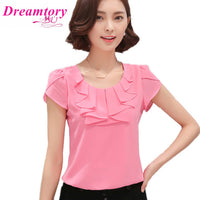 EveingAsky Office Women Shirts Blouses White Pink Purple Elegant Ladies Chiffon Blouse Short Sleeve Womens Tops Chemise Femme