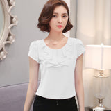 EveingAsky Office Women Shirts Blouses White Pink Purple Elegant Ladies Chiffon Blouse Short Sleeve Womens Tops Chemise Femme