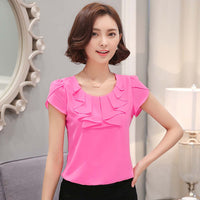 EveingAsky Office Women Shirts Blouses White Pink Purple Elegant Ladies Chiffon Blouse Short Sleeve Womens Tops Chemise Femme