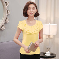 EveingAsky Office Women Shirts Blouses White Pink Purple Elegant Ladies Chiffon Blouse Short Sleeve Womens Tops Chemise Femme