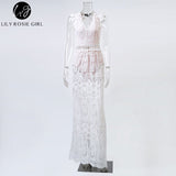 Sexy Hollow Out White Lace Dress Women Spring High Waist Sleeveless Backless Dress Elegant Christmas Maxi Long Dress Vestidos