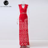 Sexy Hollow Out White Lace Dress Women Spring High Waist Sleeveless Backless Dress Elegant Christmas Maxi Long Dress Vestidos