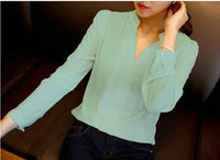 Zangcl Casual White Women Blouse Ladies Solid Elegant V-neck Blouses Long Sleeve OL Office Shirt