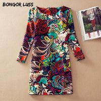 BONGOR LUSS Plus Size Women Clothing Spring Fashion Flower Print Women Dress Ladies Long Sleeve Casual Autumn Dresses Vestidos