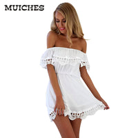 MUICHES Fashion women Elegant Vintage sweet lace white Dress stylish sexy slash neck casual slim beach Summer Sundress vestidos