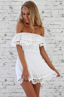 MUICHES Fashion women Elegant Vintage sweet lace white Dress stylish sexy slash neck casual slim beach Summer Sundress vestidos