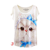 2017 T-shirt Fashion Summer Animal Cat Print Shirt O-Neck Short Sleeve T Shirt Women Tops