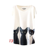 2017 T-shirt Fashion Summer Animal Cat Print Shirt O-Neck Short Sleeve T Shirt Women Tops