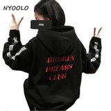 NYOOLO style Harajuku letters print autumn winter tops loose outerwear fleece pullovers hooded Sweatshirt women/men clothing