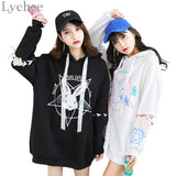 Lychee Harajuku Lolita Style Women Sweatshirt Rabbit Pentacle Print Lace Up Hoodies Casual Loose Long Sleeve Tracksuit