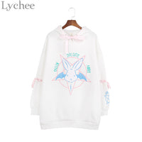 Lychee Harajuku Lolita Style Women Sweatshirt Rabbit Pentacle Print Lace Up Hoodies Casual Loose Long Sleeve Tracksuit