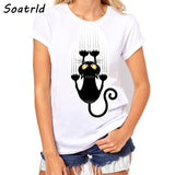 2017 Womens Brand Clothing Summer Women T Shirt Short Sleeve O-neck Casual Funny Black Cat Tops Tees Female Ladies T-Shirt