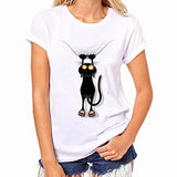 2017 Womens Brand Clothing Summer Women T Shirt Short Sleeve O-neck Casual Funny Black Cat Tops Tees Female Ladies T-Shirt