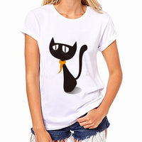 2017 Womens Brand Clothing Summer Women T Shirt Short Sleeve O-neck Casual Funny Black Cat Tops Tees Female Ladies T-Shirt