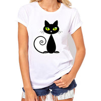 2017 Womens Brand Clothing Summer Women T Shirt Short Sleeve O-neck Casual Funny Black Cat Tops Tees Female Ladies T-Shirt